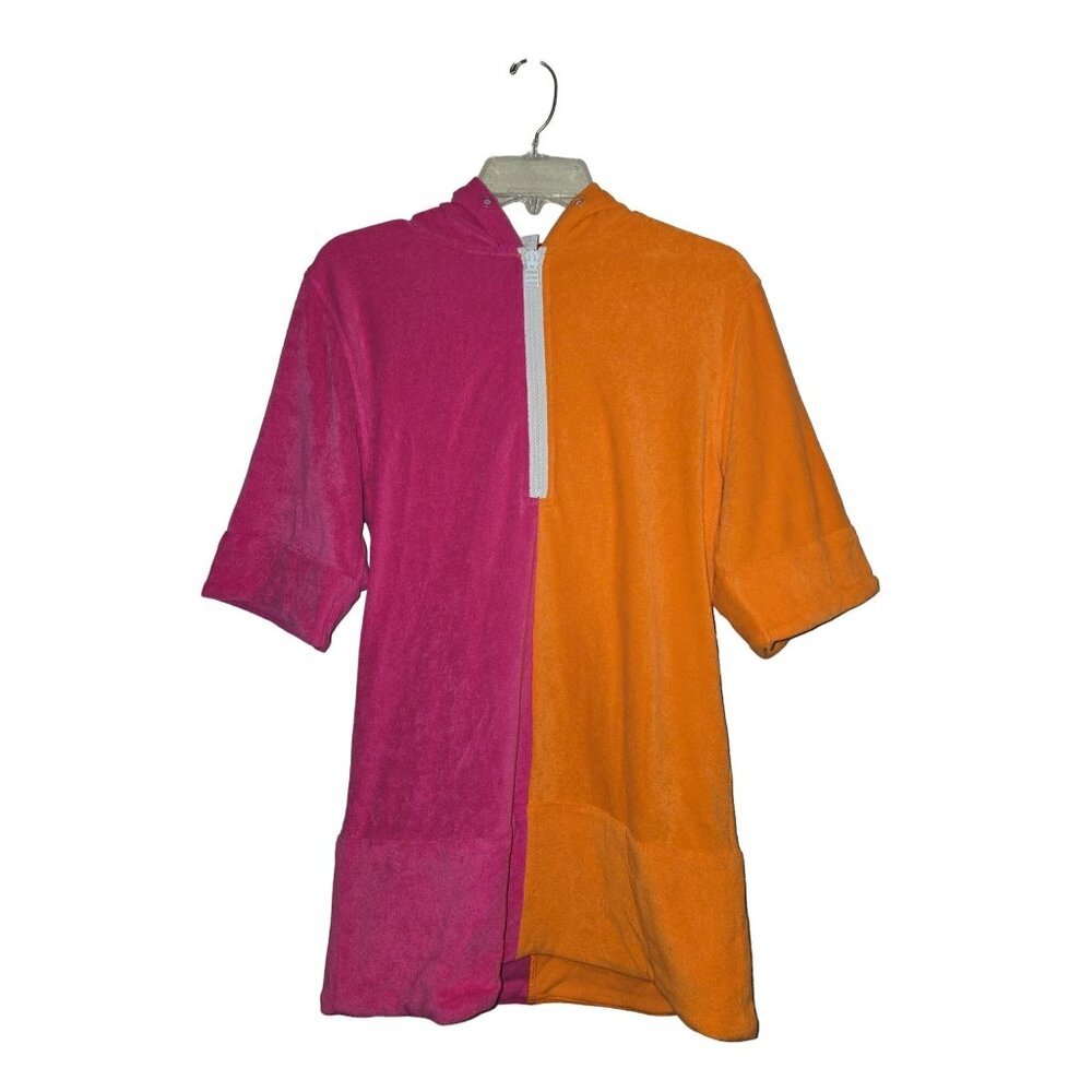 SOLID & STRIPED The Zip Hoodie Dress Colorblock Tangerine Orange Pink‎ XS